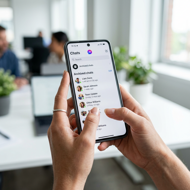 Close up photo of an iPhone showing the Messenger Archived Chats screen