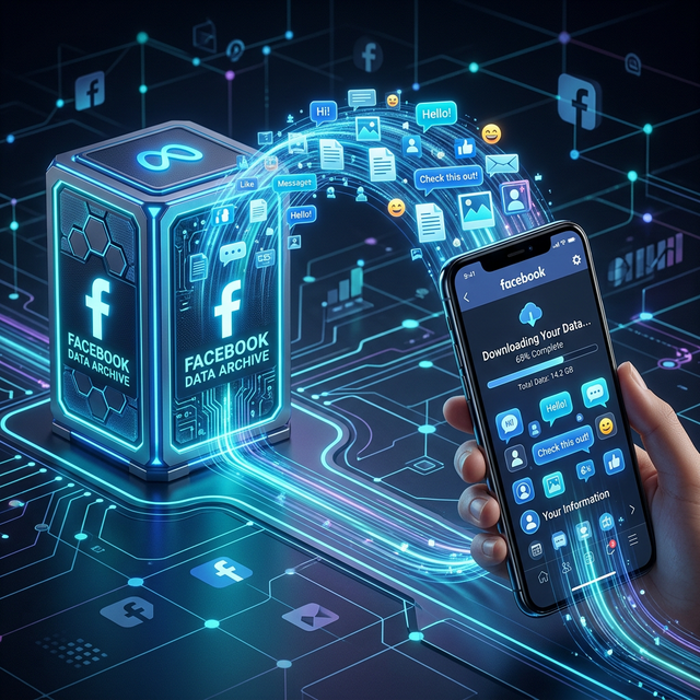 Futuristic 3D illustration of a digital server downloading data and messages into a smartphone